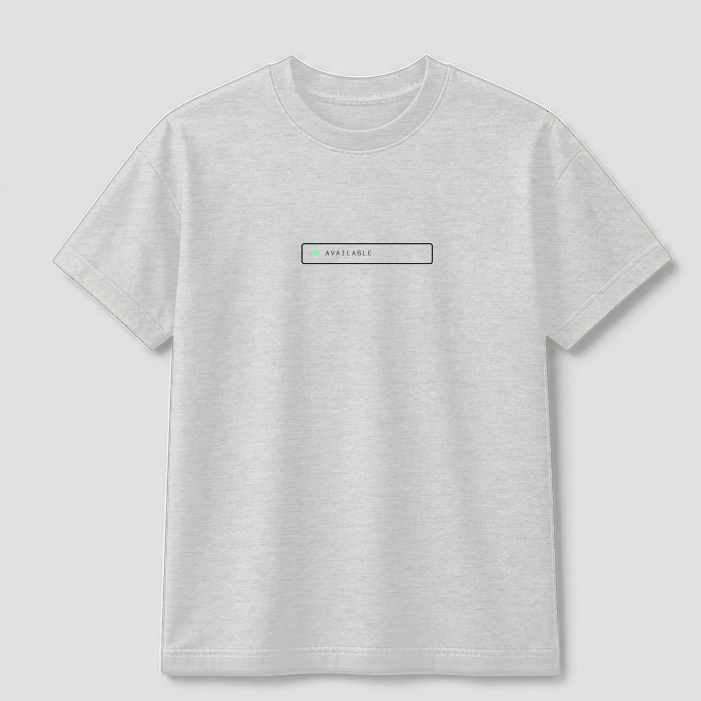 Available But Not Present graphic tee by Threadmates featuring original minimal internet artwork on gray t-shirt, front.