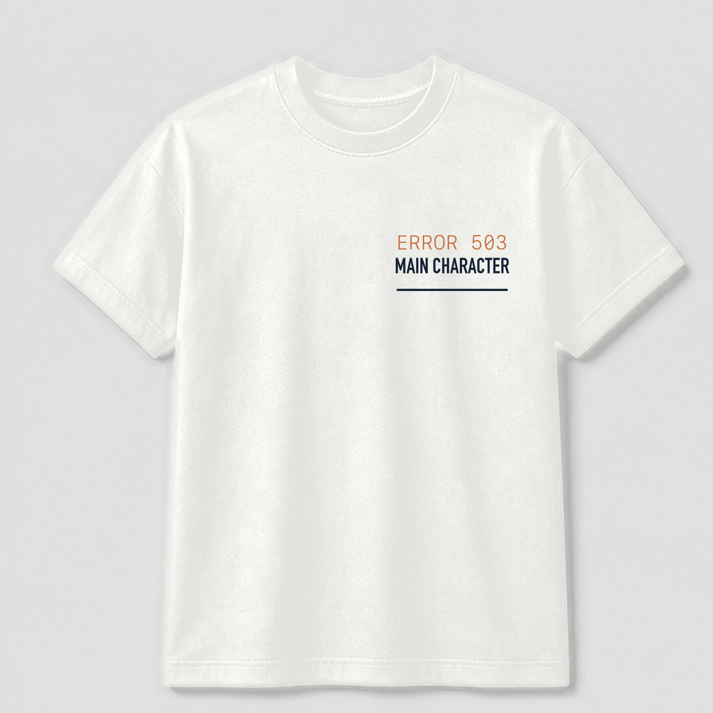 Main Character Server Error graphic tee by Threadmates featuring original system error artwork on white t-shirt, front.