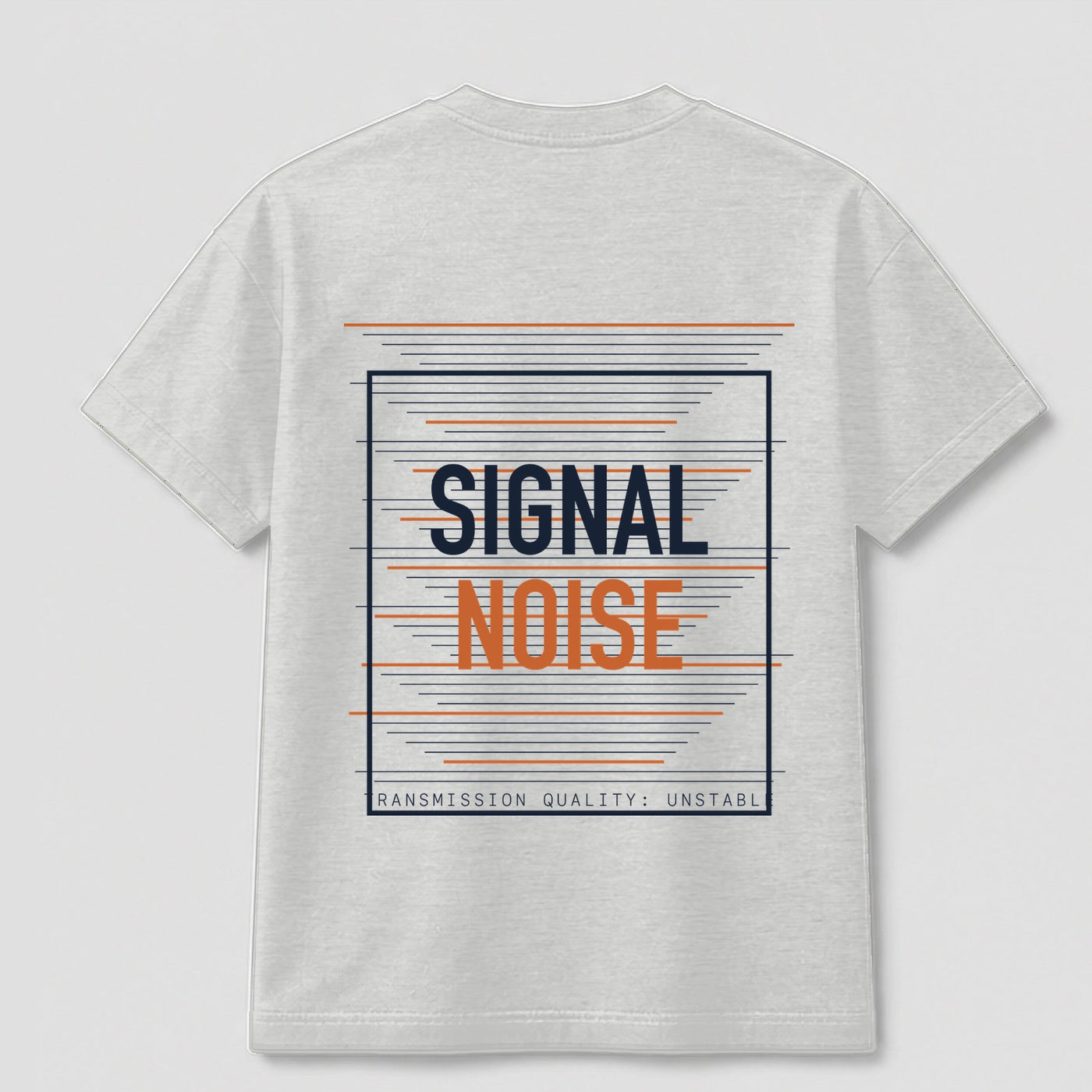 Signal Noise graphic tee by Threadmates featuring original system error artwork on gray t-shirt, back.