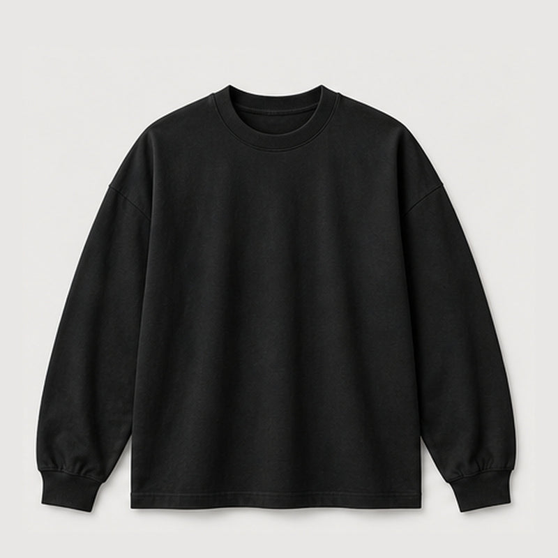 Custom by Threadmates showing a blank sweatshirt in black, front.
