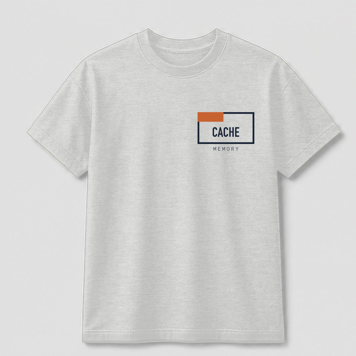 Cache Memory graphic tee by Threadmates featuring original retro tech artwork on gray t-shirt, front.