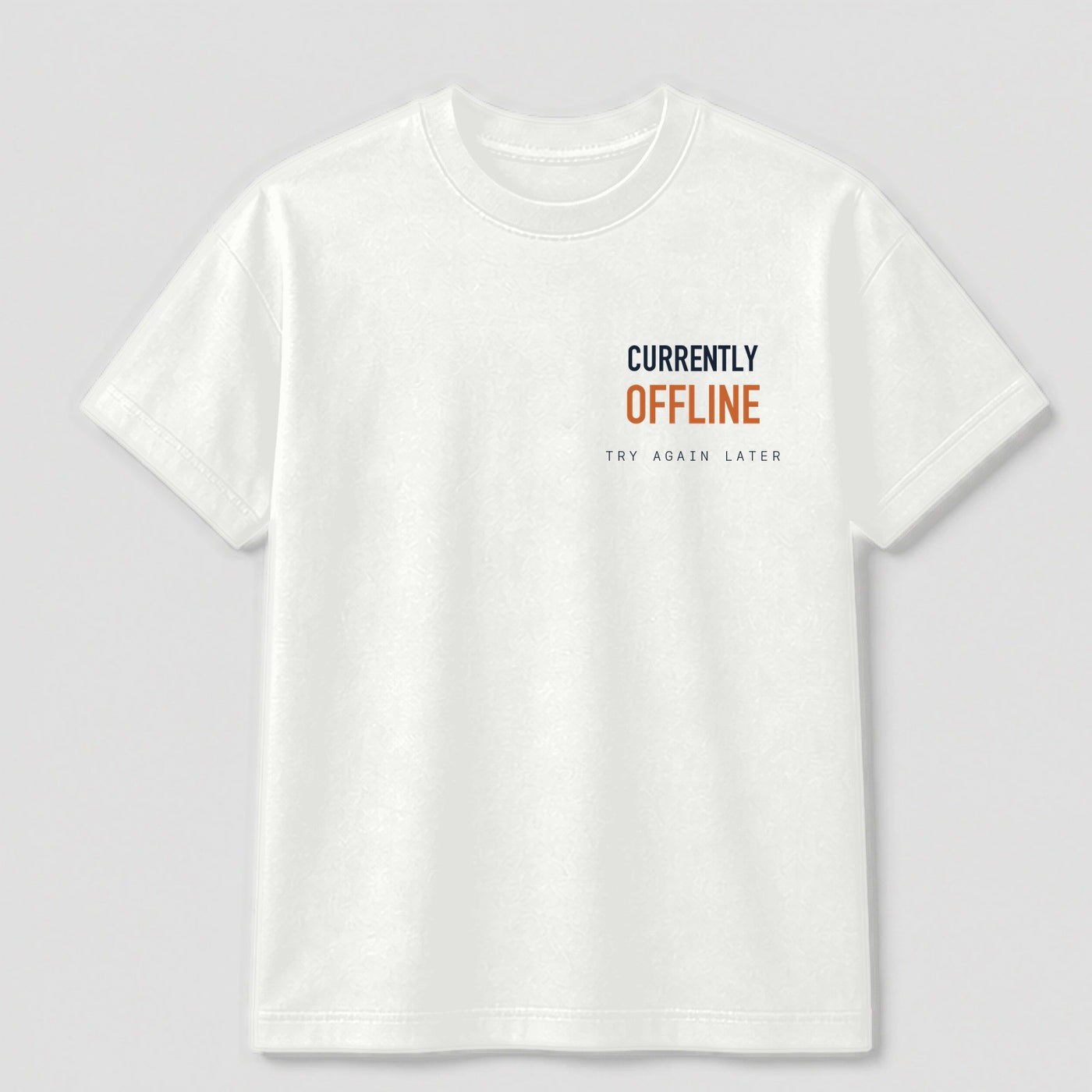 Currently Offline graphic tee by Threadmates featuring original minimal internet artwork on white t-shirt, front.