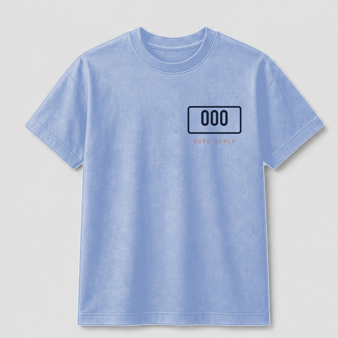 Emotionally Out Of Office graphic tee by Threadmates featuring original remote work artwork on light blue t-shirt, front.