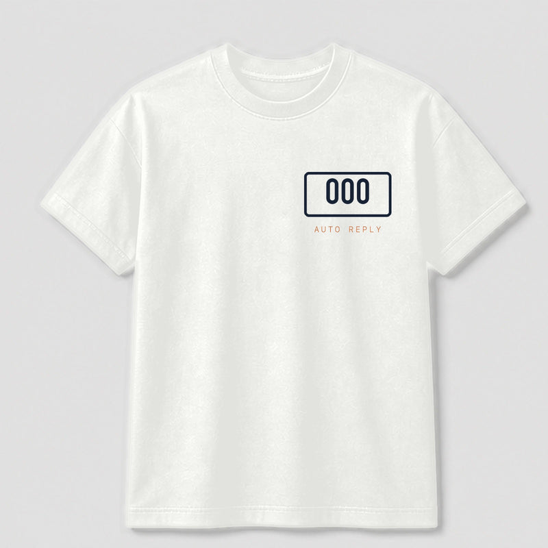 Emotionally Out Of Office graphic tee by Threadmates featuring original remote work artwork on white t-shirt, front.