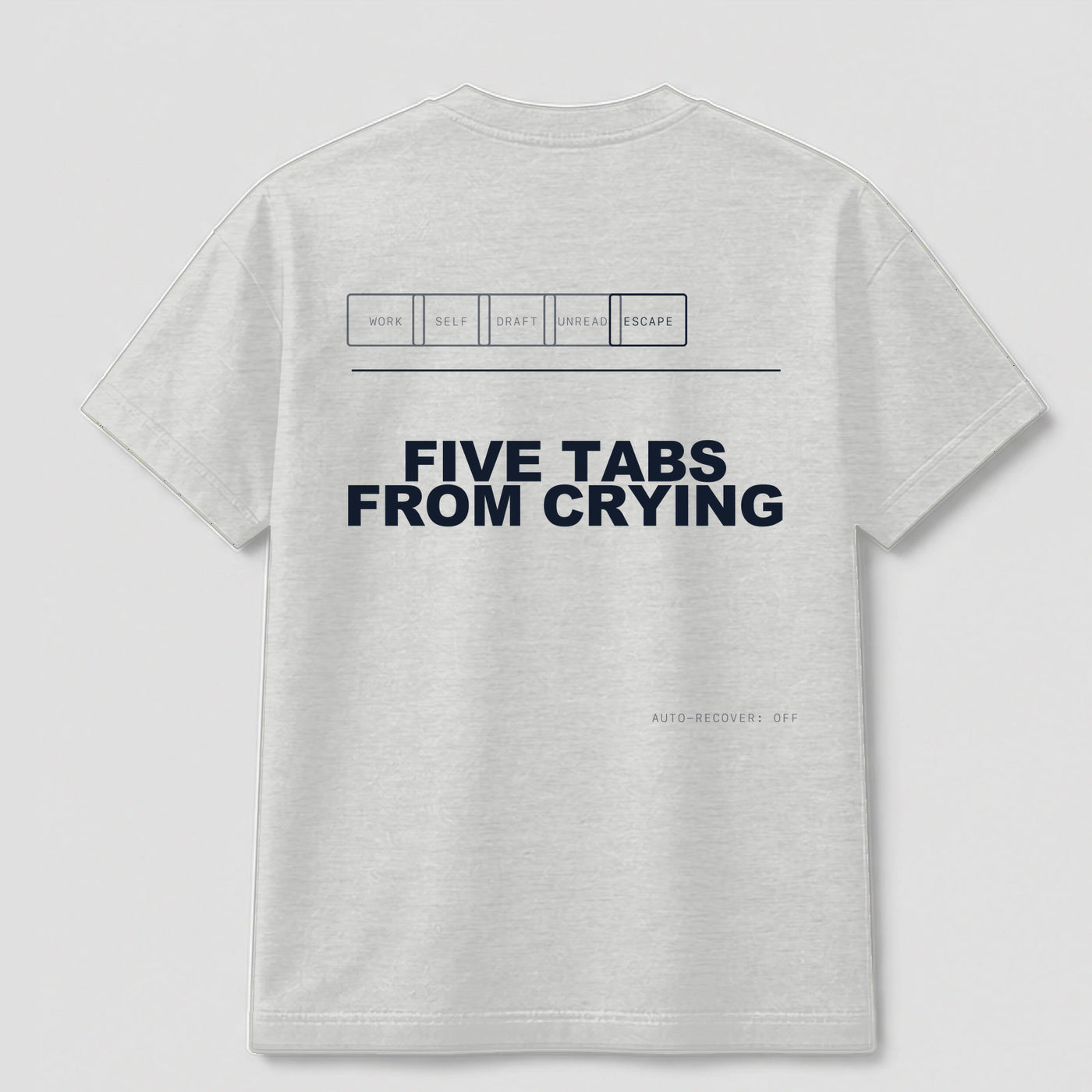 Five Tabs From Crying graphic tee by Threadmates featuring original digital burnout artwork on gray t-shirt, back.