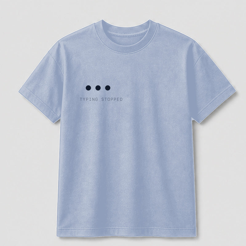 Left The Group Chat Emotionally graphic tee by Threadmates featuring original internet culture artwork on light blue t-shirt, front.