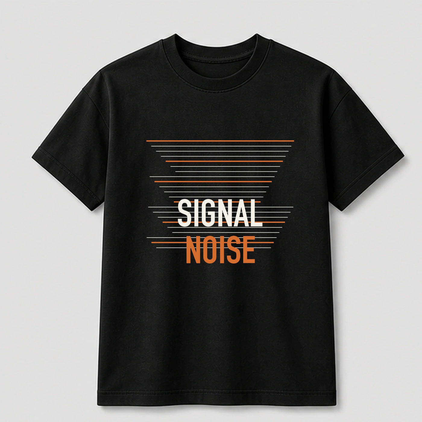 Signal Noise graphic tee by Threadmates featuring original system error artwork on black t-shirt, front.