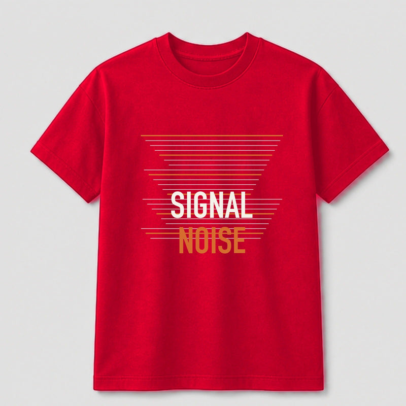 Signal Noise graphic tee by Threadmates featuring original system error artwork on red t-shirt, front.