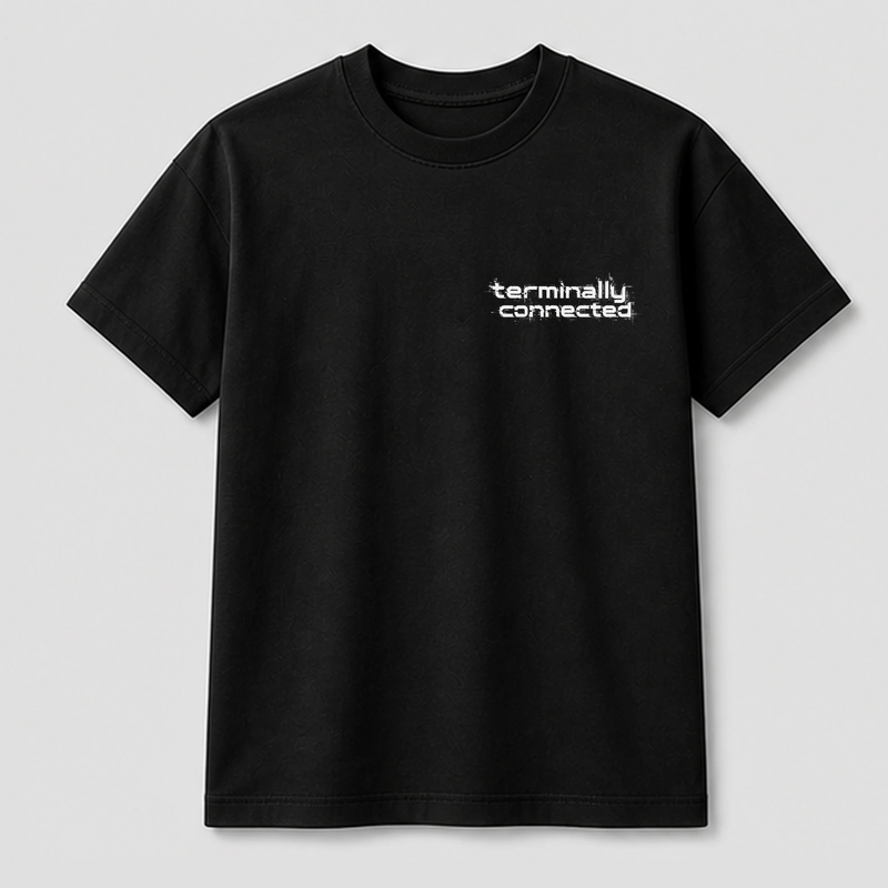 Terminally Connected graphic tee by Threadmates featuring original internet culture artwork t-shirt, front.
