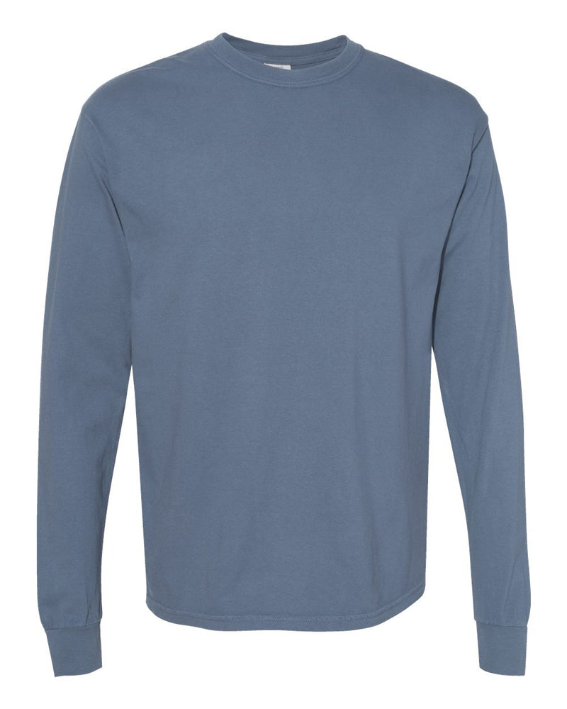 Custom by Threadmates showing a blank custom long sleeve t-shirt in blue jean, front.
