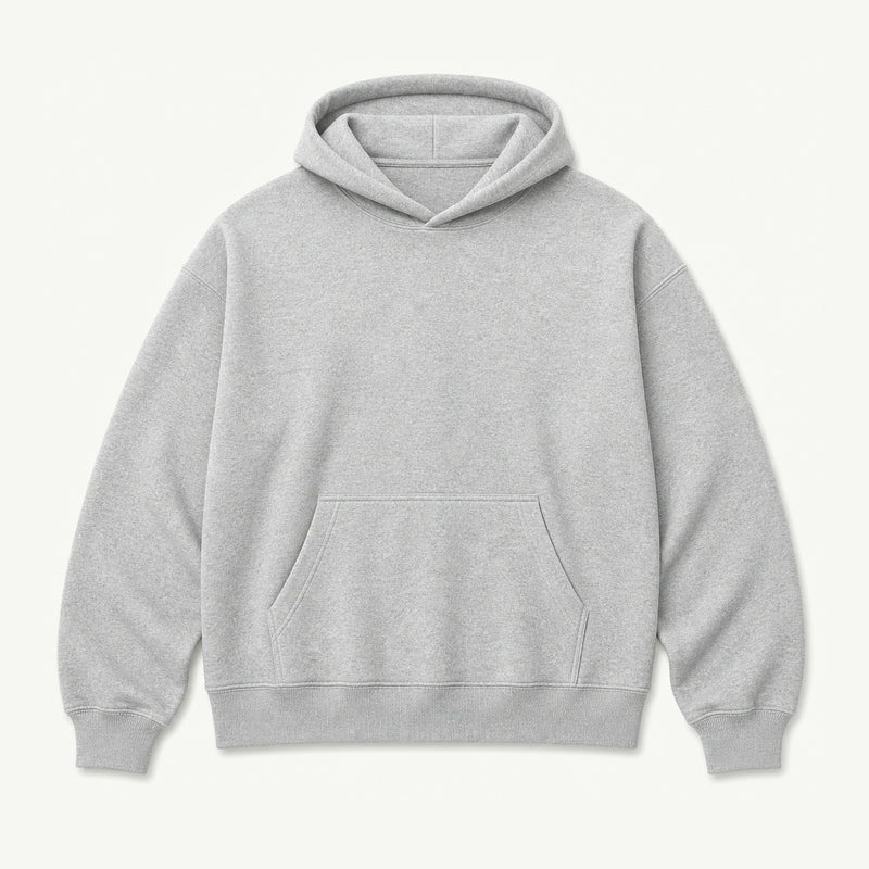Custom by Threadmates showing a blank hoodie in gray, front.