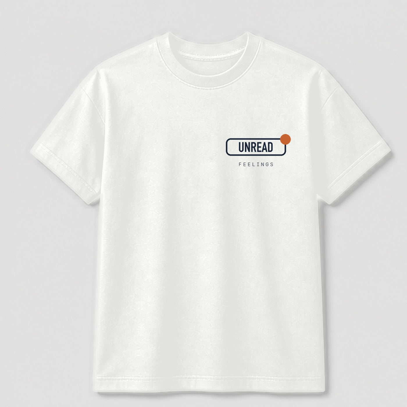 Unread Feelings graphic tee by Threadmates featuring original internet culture artwork on white t-shirt, front.